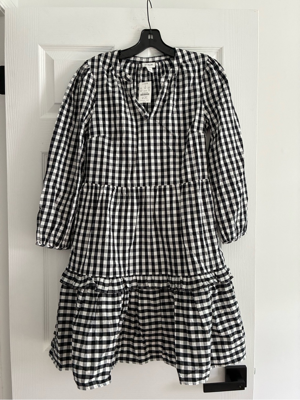 J.Crew Factory Gingham Cotton Poplin Tiered Ruffle Mini Dress NWT XS